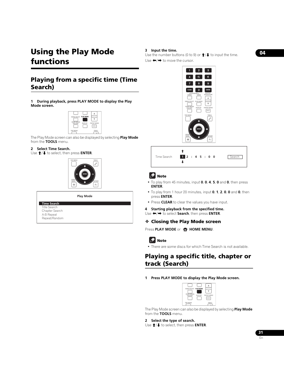 Using the play mode functions, Playing from a specific time (time search), Closing the play mode screen | Pioneer BONUSVIEW BDP-09FD User Manual | Page 31 / 74