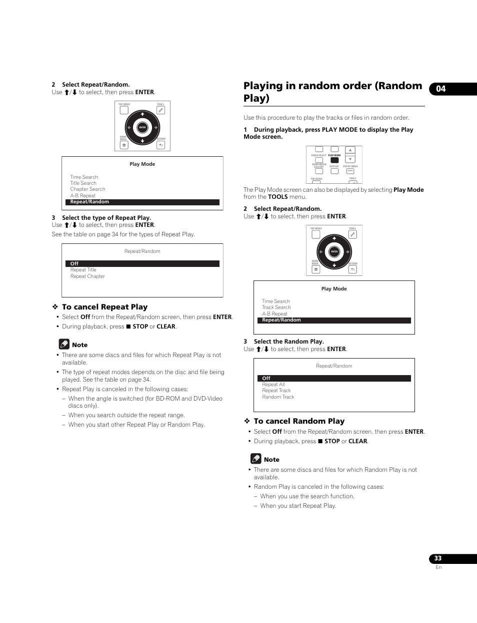 Playing in random order (random play) | Pioneer BONUSVIEW BDP-09FD User Manual | Page 33 / 74