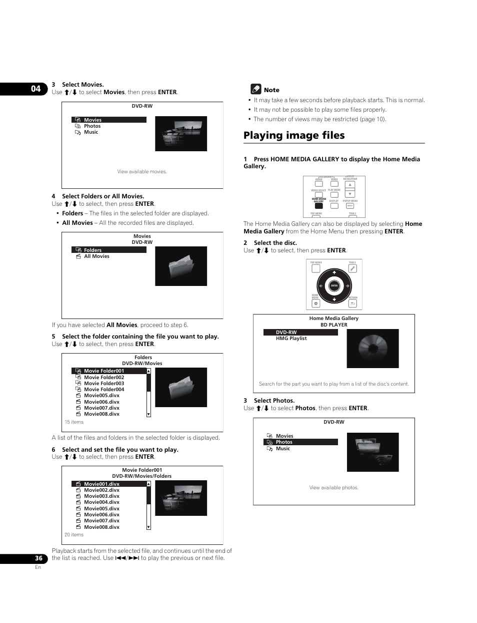 Playing image files | Pioneer BONUSVIEW BDP-09FD User Manual | Page 36 / 74