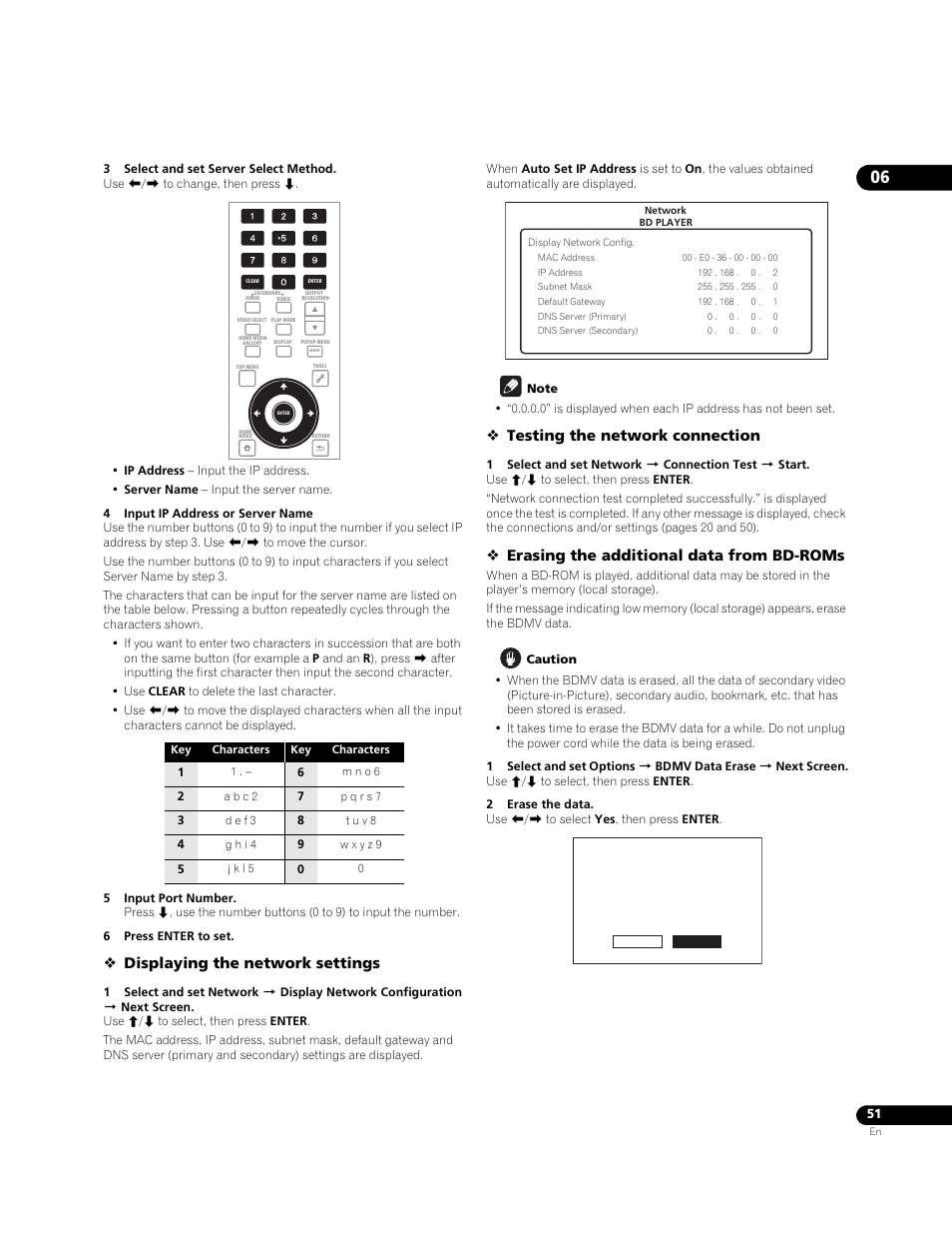 Displaying the network settings, Testing the network connection, Erasing the additional data from bd-roms | Pioneer BONUSVIEW BDP-09FD User Manual | Page 51 / 74