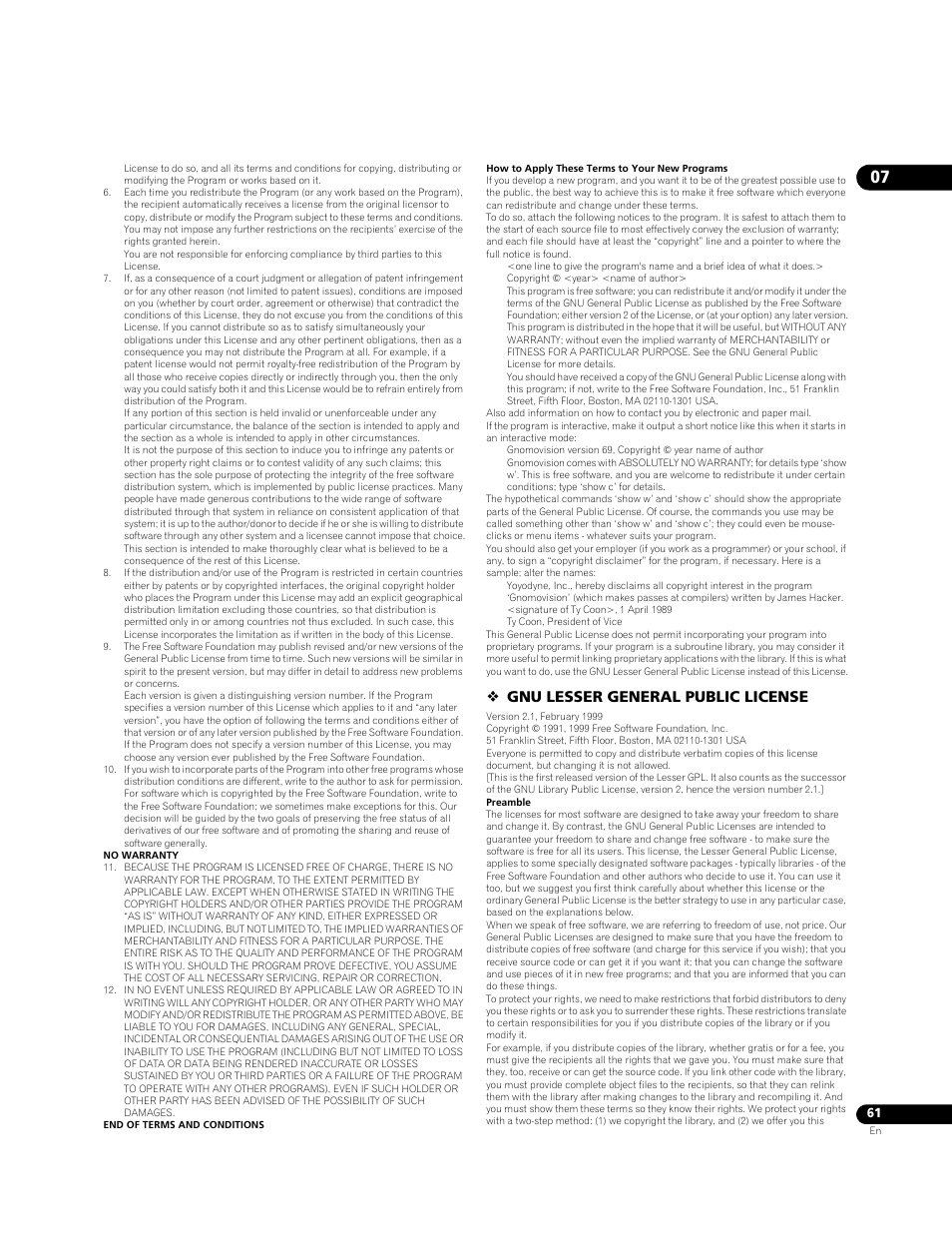 Gnu lesser general public license | Pioneer BONUSVIEW BDP-09FD User Manual | Page 61 / 74