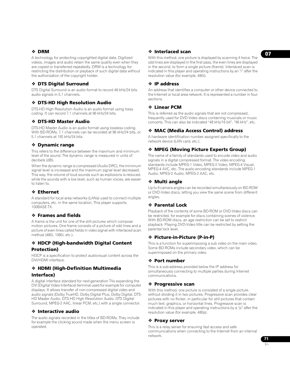 Pioneer BONUSVIEW BDP-09FD User Manual | Page 71 / 74