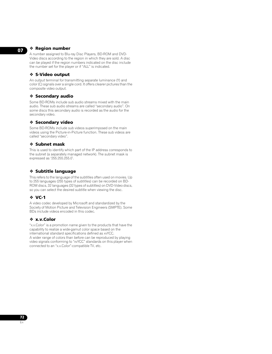 Pioneer BONUSVIEW BDP-09FD User Manual | Page 72 / 74
