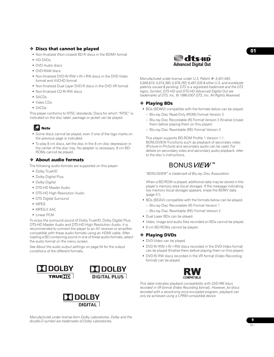 Pioneer BONUSVIEW BDP-09FD User Manual | Page 9 / 74