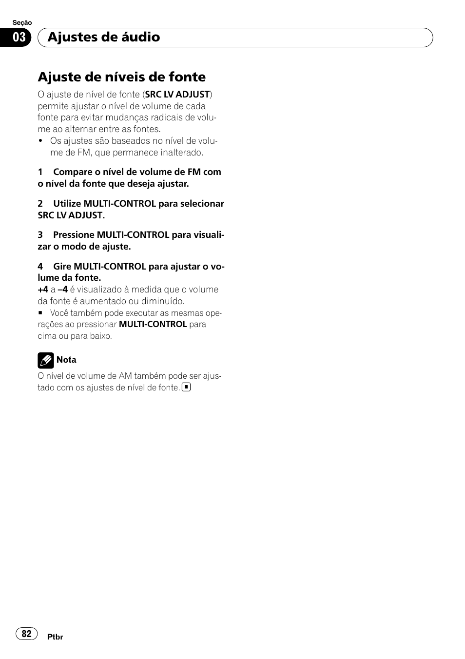 Ajuste de níveis de fonte, Ajustes de áudio | Pioneer DEH-3050UB User Manual | Page 82 / 93