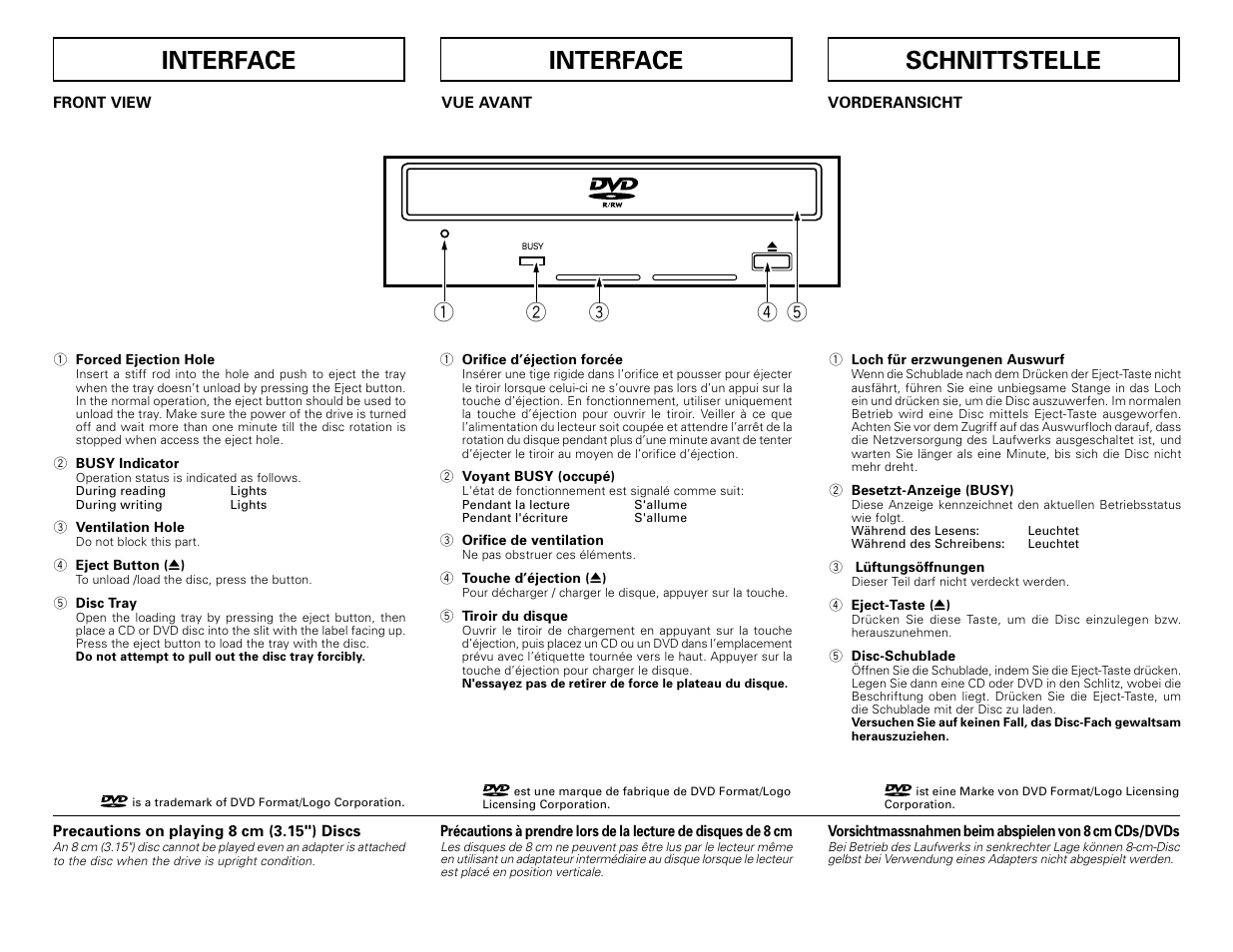 Interface, Schnittstelle | Pioneer DVD/CD Writer DVR-108 User Manual | Page 5 / 8