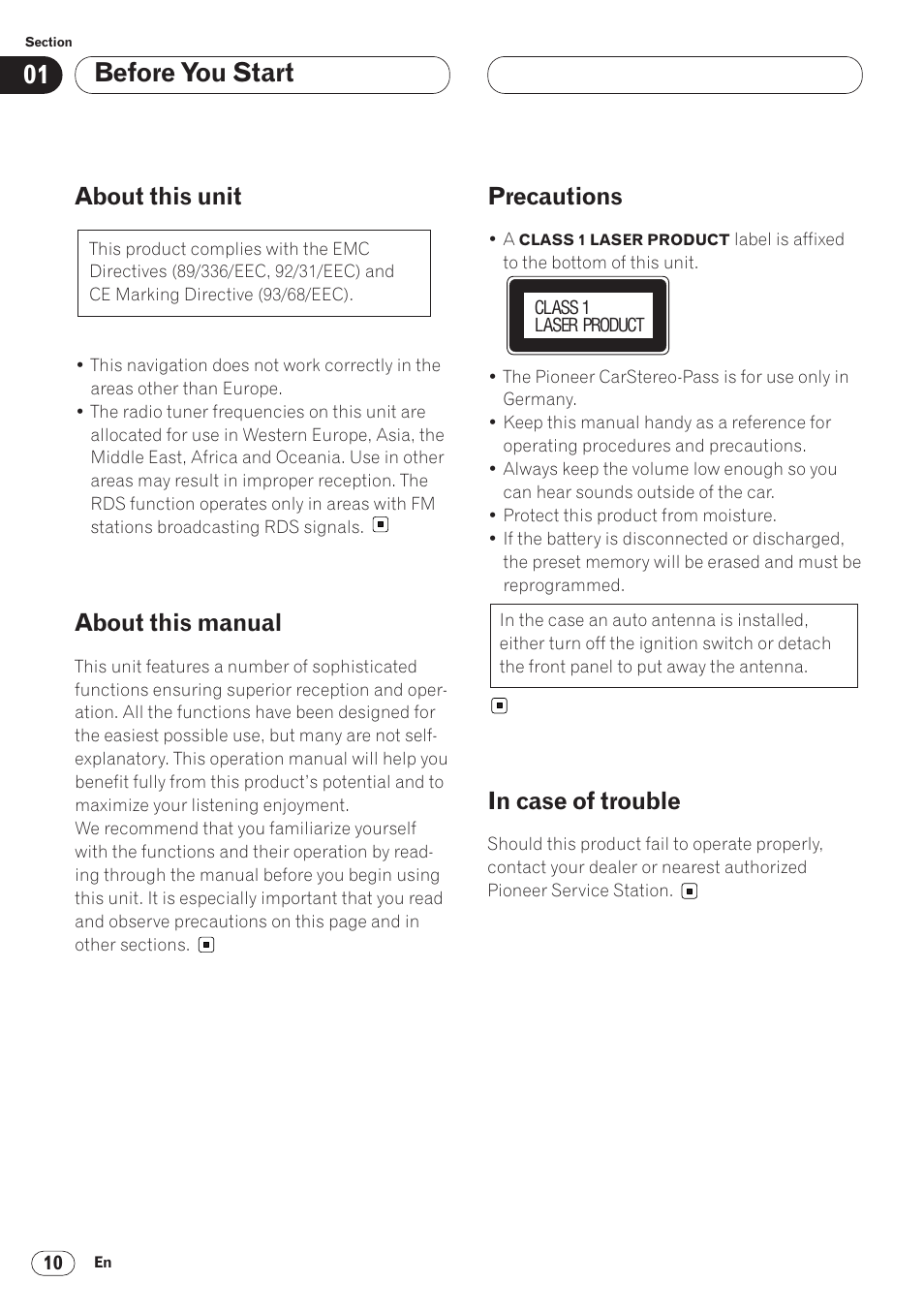 Before you start, About this unit, About this manual | Precautions | Pioneer ANH-P9R-BK User Manual | Page 10 / 92