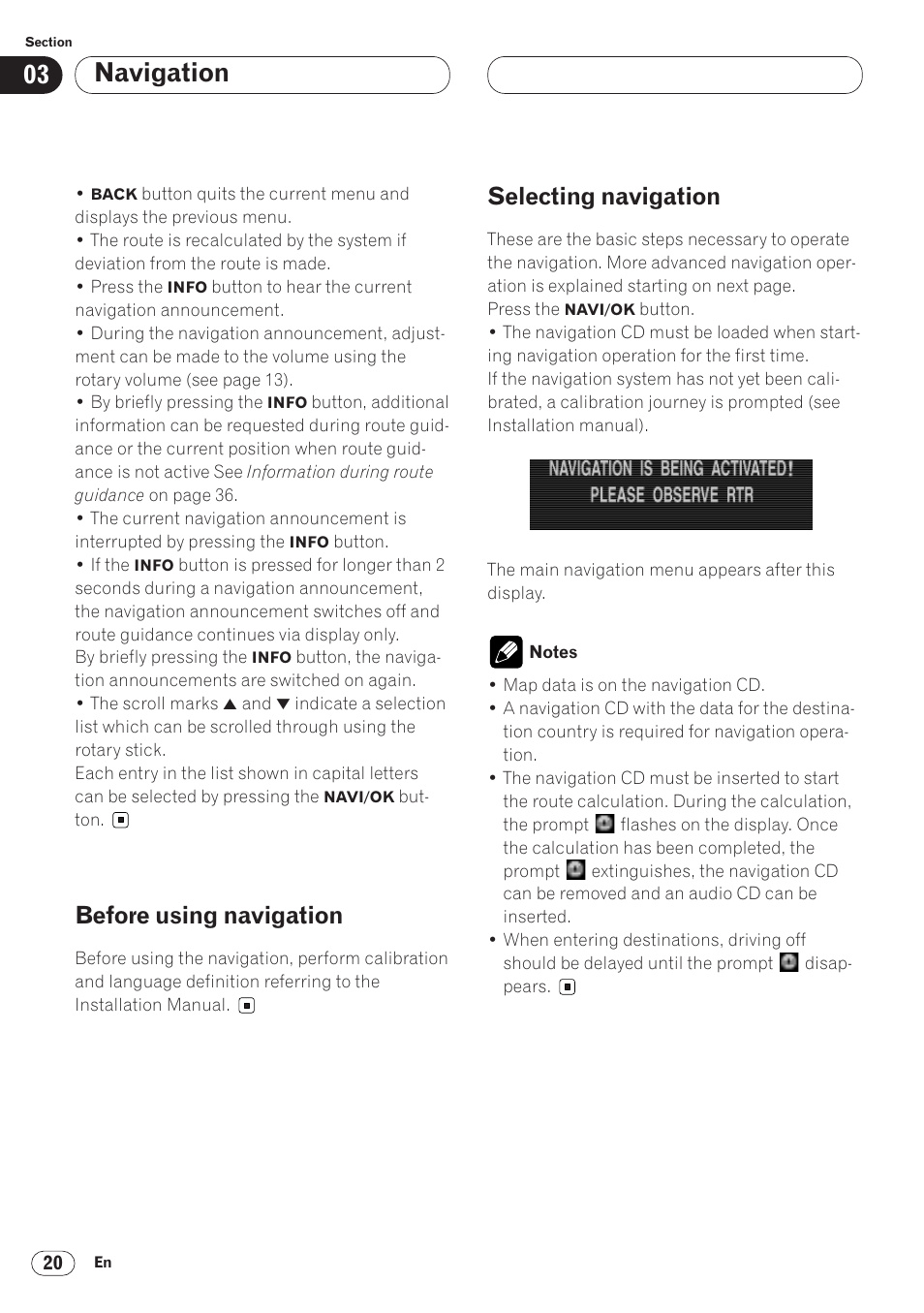 Before using navigation 20 selecting navigation 20, Navigation, Before using navigation | Selecting navigation | Pioneer ANH-P9R-BK User Manual | Page 20 / 92