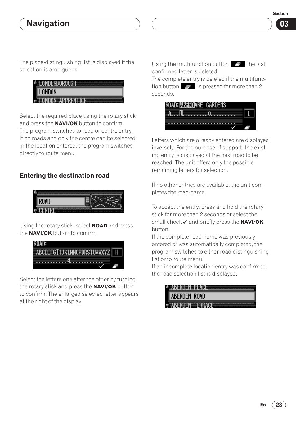 Entering the destination road 23, Navigation | Pioneer ANH-P9R-BK User Manual | Page 23 / 92