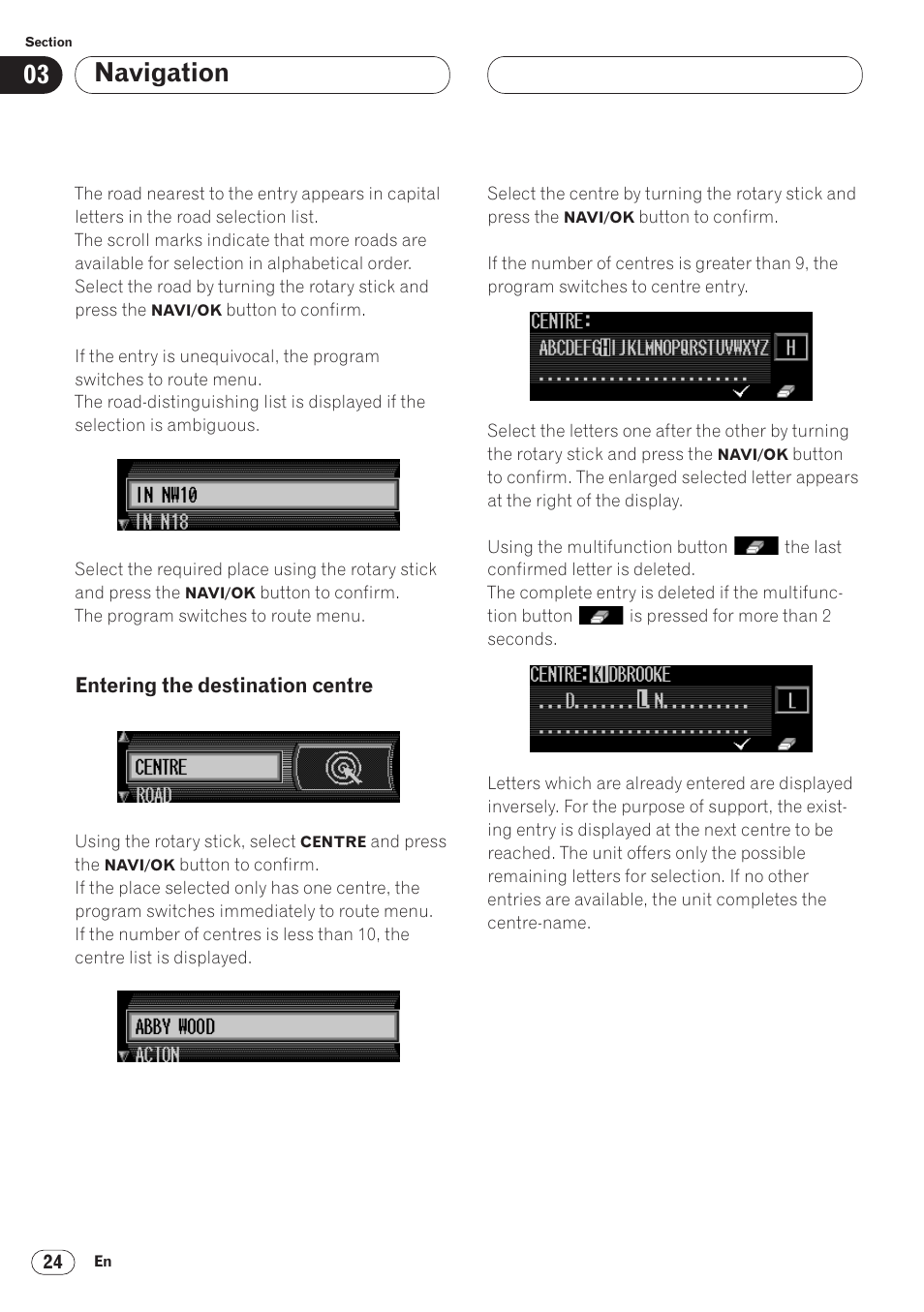 Entering the destination centre 24, Navigation | Pioneer ANH-P9R-BK User Manual | Page 24 / 92