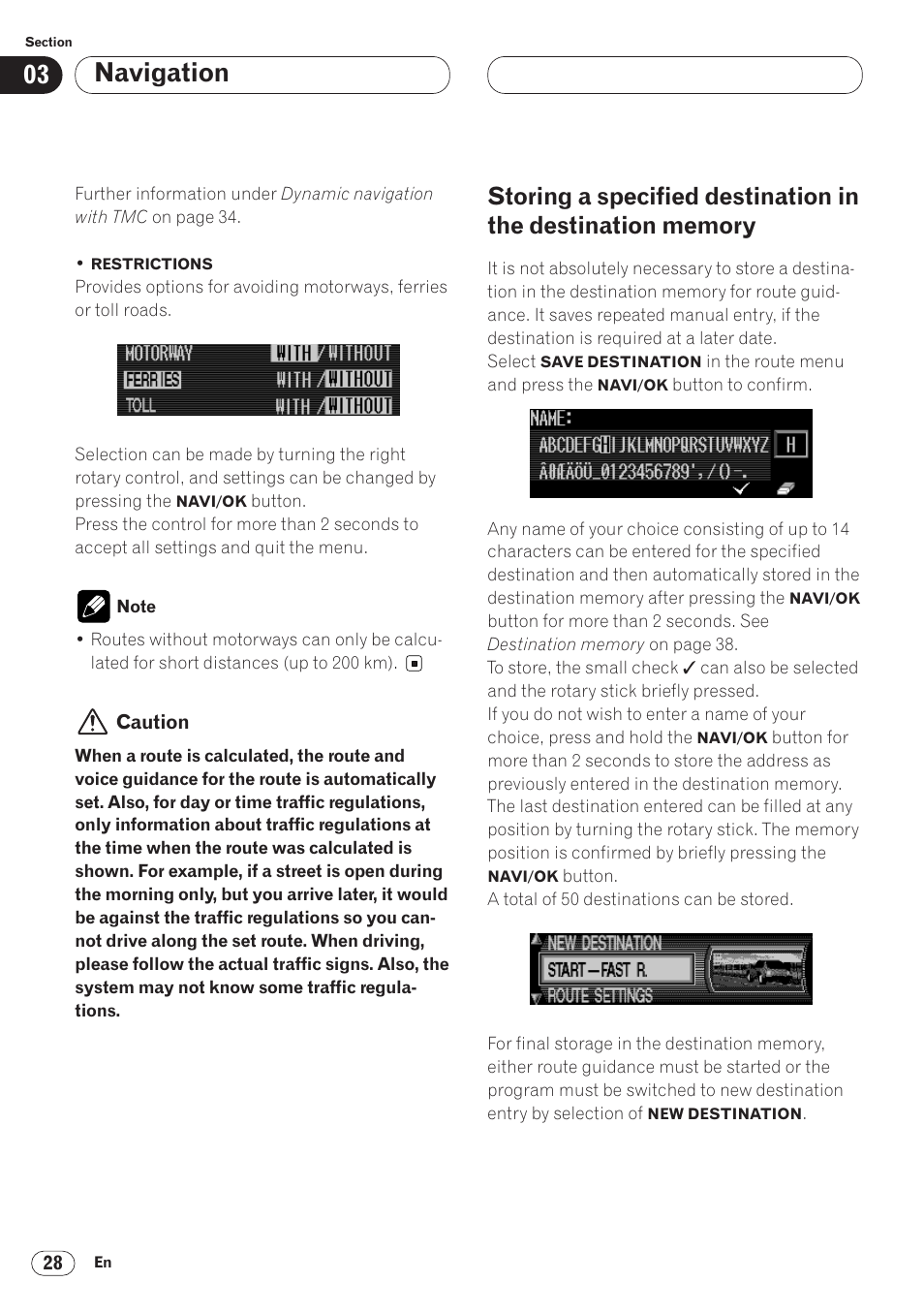 Storing a specified destination in, The destination memory 28, Navigation | Pioneer ANH-P9R-BK User Manual | Page 28 / 92