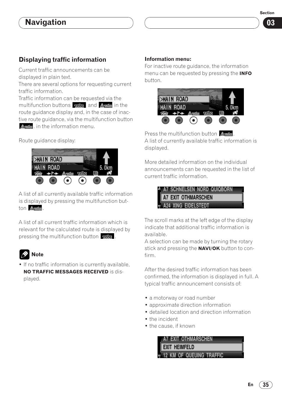 Displaying traffic information 35, Navigation | Pioneer ANH-P9R-BK User Manual | Page 35 / 92