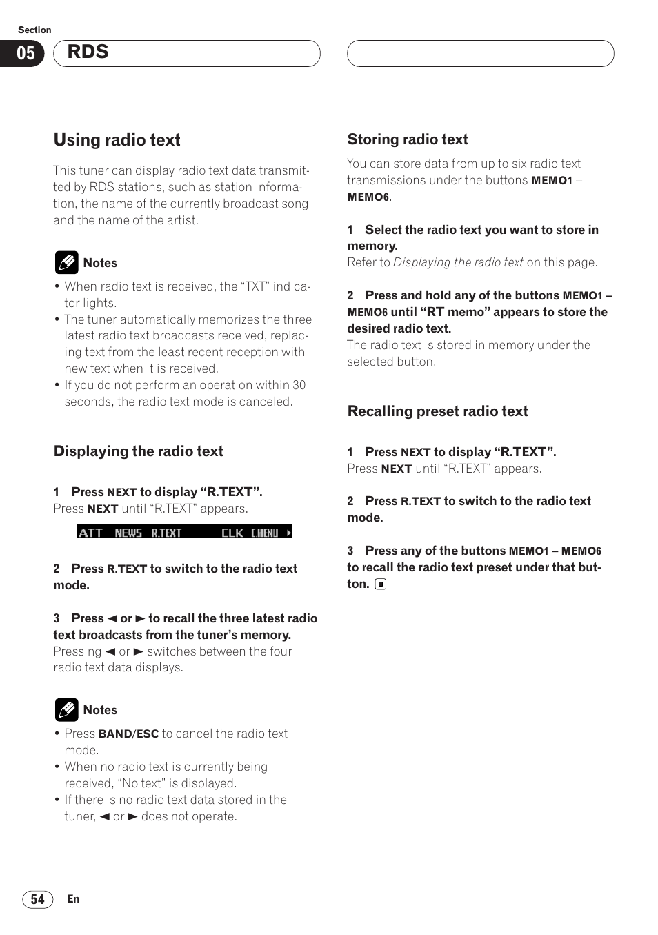 Using radio text 54, Using radio text | Pioneer ANH-P9R-BK User Manual | Page 54 / 92