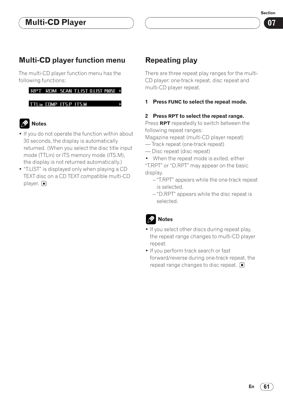 Multi-cd player function menu 61 repeating play 61, Multi-cd player, Multi-cd player function menu | Repeating play | Pioneer ANH-P9R-BK User Manual | Page 61 / 92