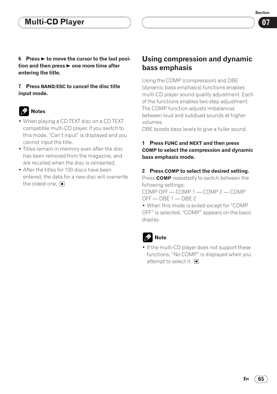 Using compression and dynamic bass, Emphasis 65, Multi-cd player | Using compression and dynamic bass emphasis | Pioneer ANH-P9R-BK User Manual | Page 65 / 92