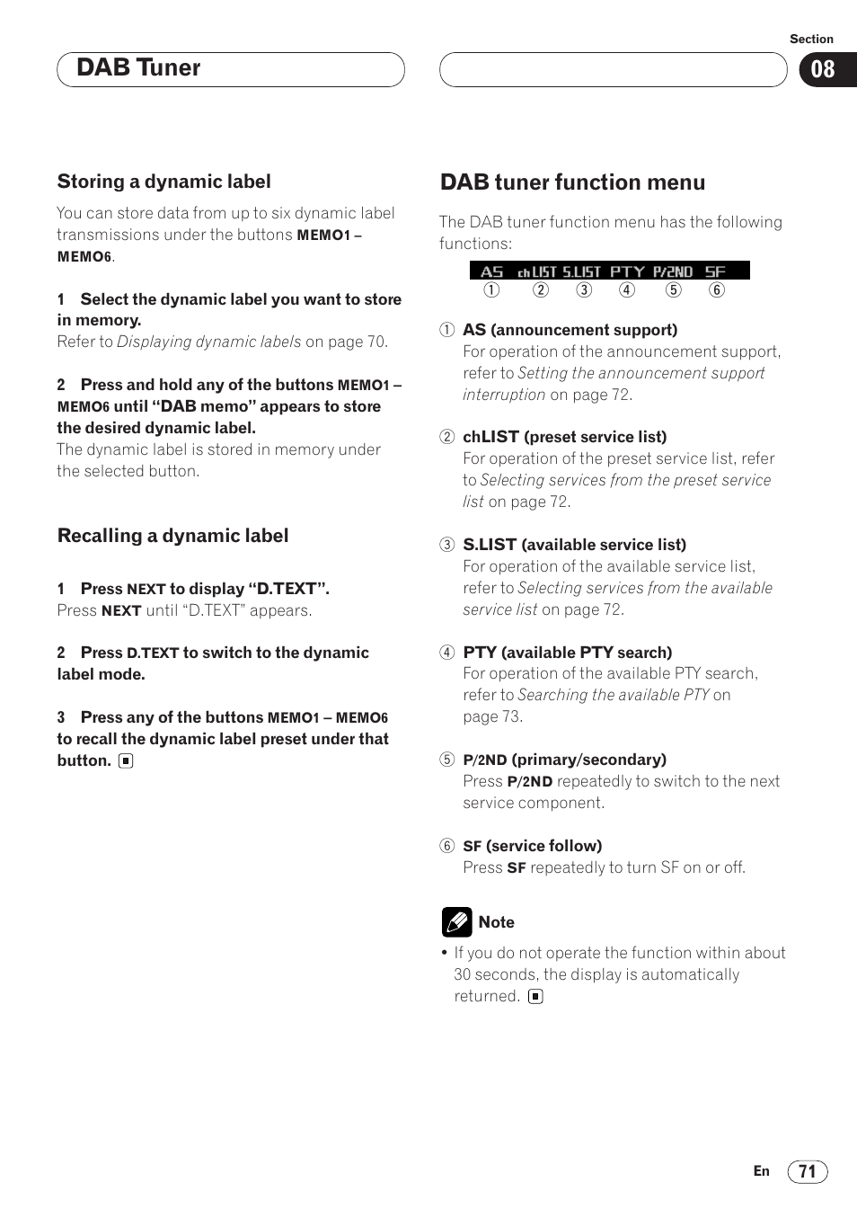 Dab tuner function menu 71, Dab tuner, Dab tuner function menu | Pioneer ANH-P9R-BK User Manual | Page 71 / 92