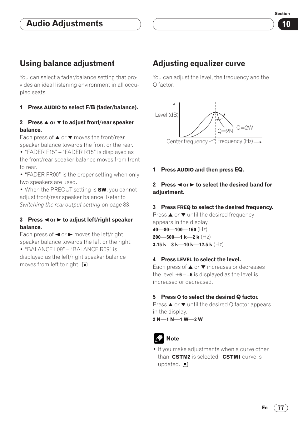 Audio adjustments, Using balance adjustment, Adjusting equalizer curve | Pioneer ANH-P9R-BK User Manual | Page 77 / 92
