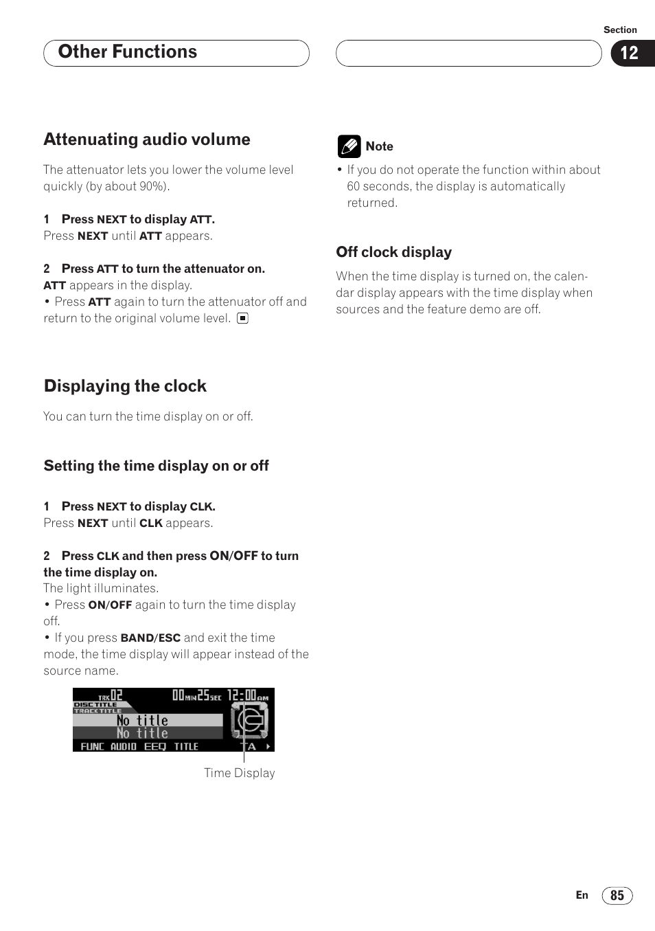 Other functions, Attenuating audio volume, Displaying the clock | Pioneer ANH-P9R-BK User Manual | Page 85 / 92