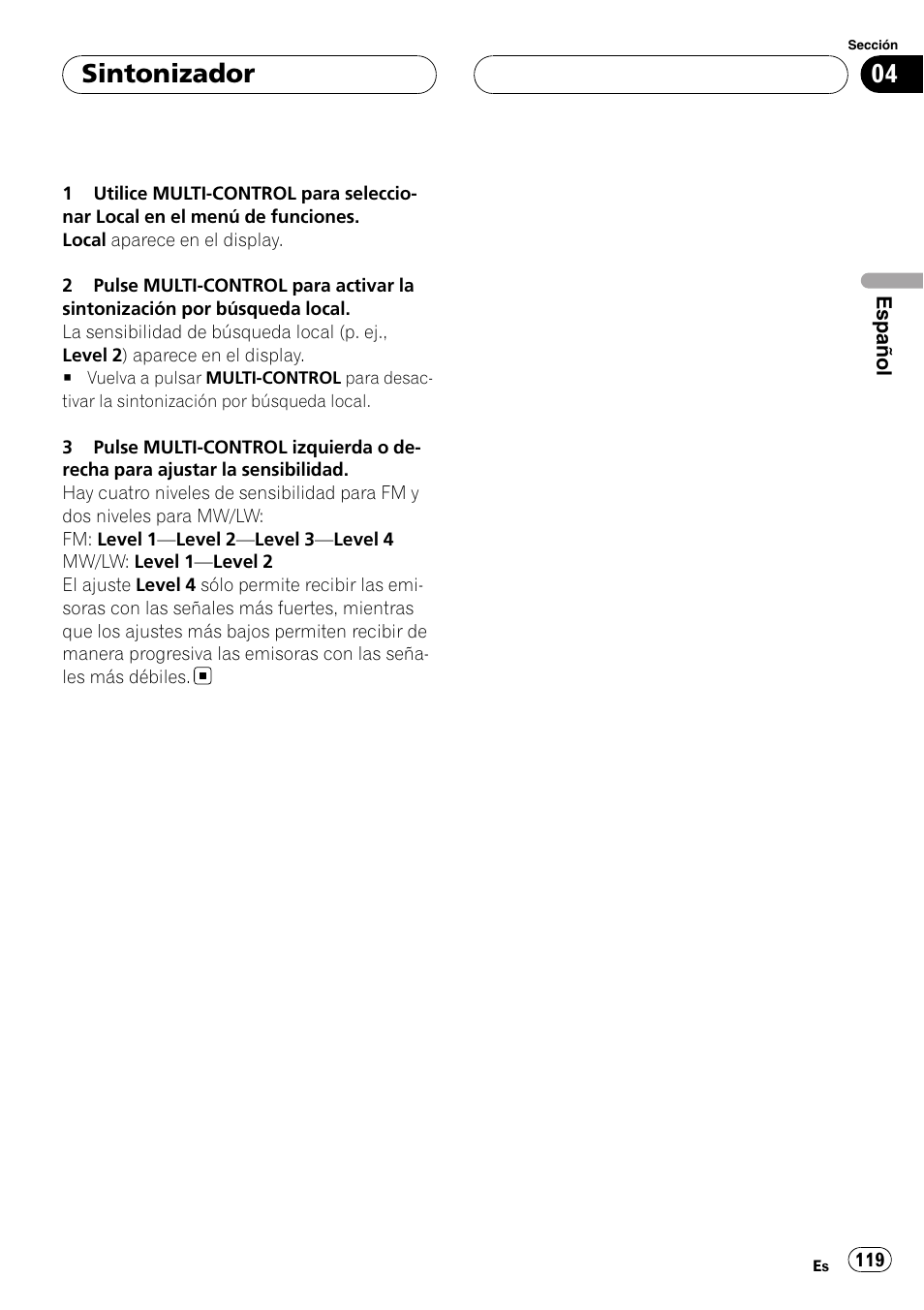 Sintonizador | Pioneer DEH-P75BT User Manual | Page 119 / 207
