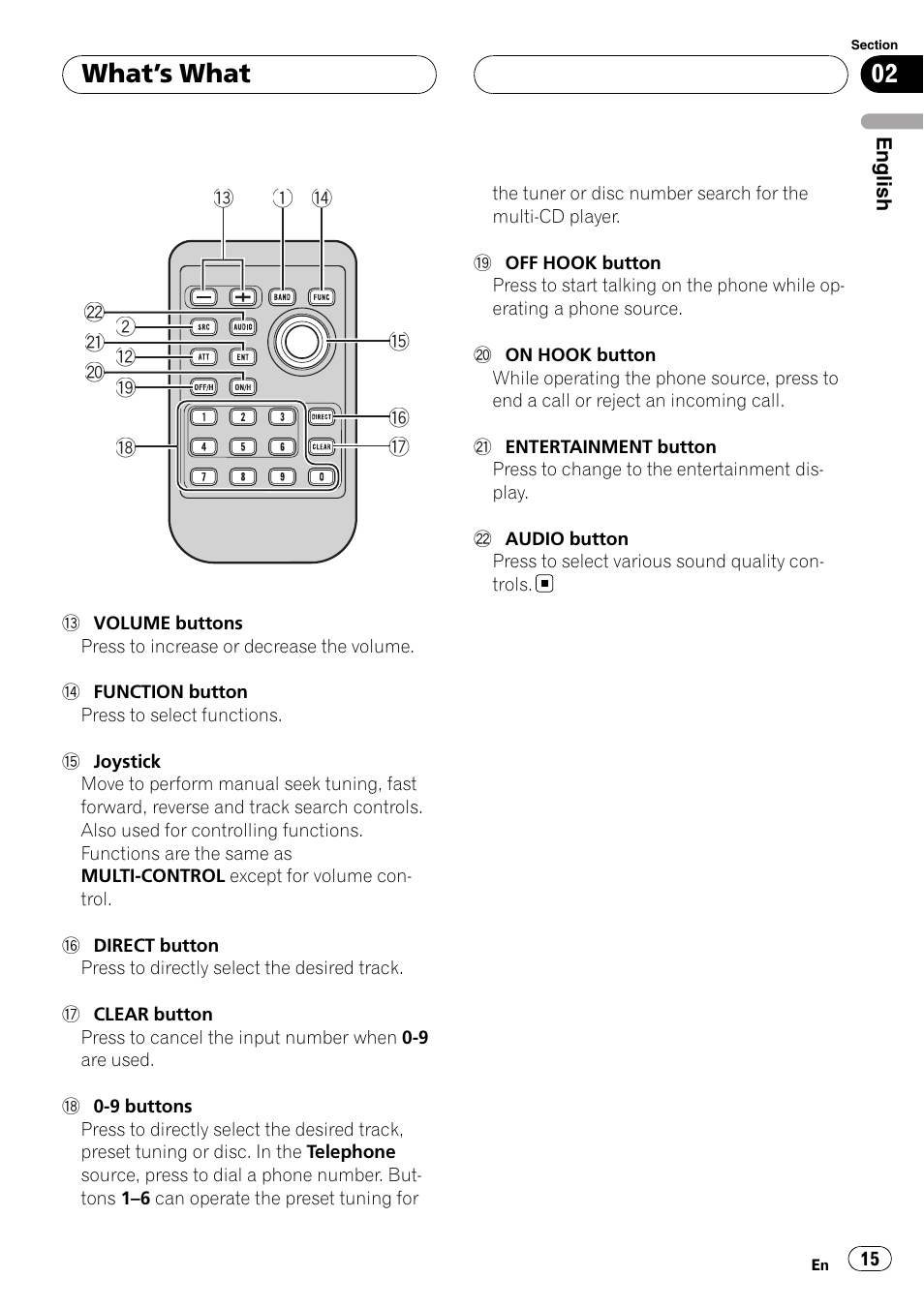 What ’s what | Pioneer DEH-P75BT User Manual | Page 15 / 207