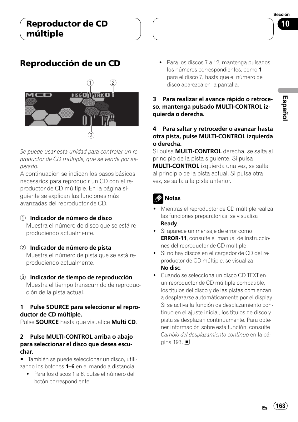 Reproductor de cd múltiple reproducción de un cd, Reproducción de un cd, Reproductor de cd múltiple | Pioneer DEH-P75BT User Manual | Page 163 / 207