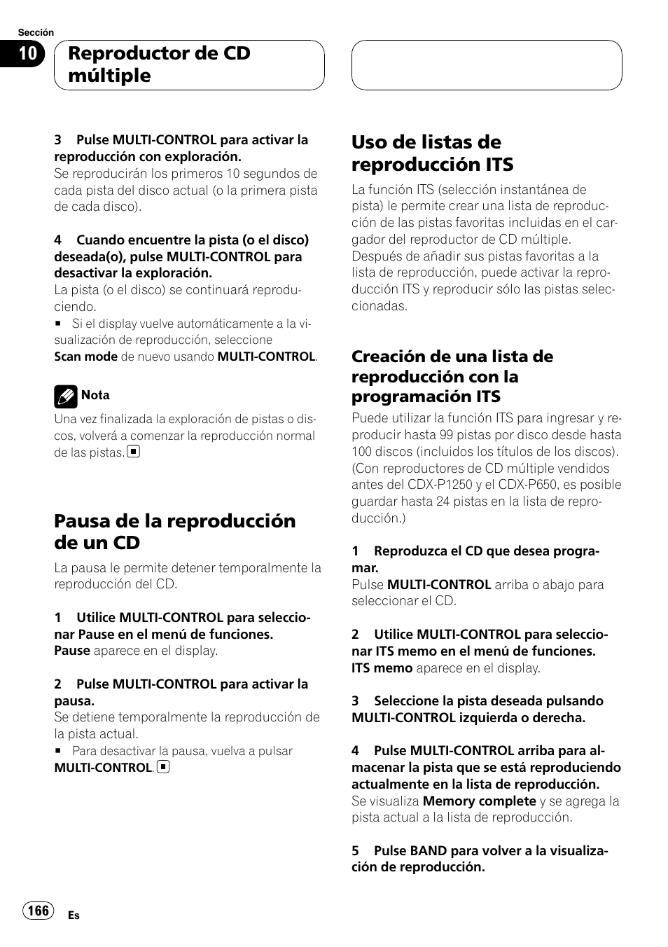 Pausa de la reproducción de un cd, Uso de listas de reproducción its, Creación de una lista de reproducción | Con la programación its, Reproductor de cd múltiple | Pioneer DEH-P75BT User Manual | Page 166 / 207