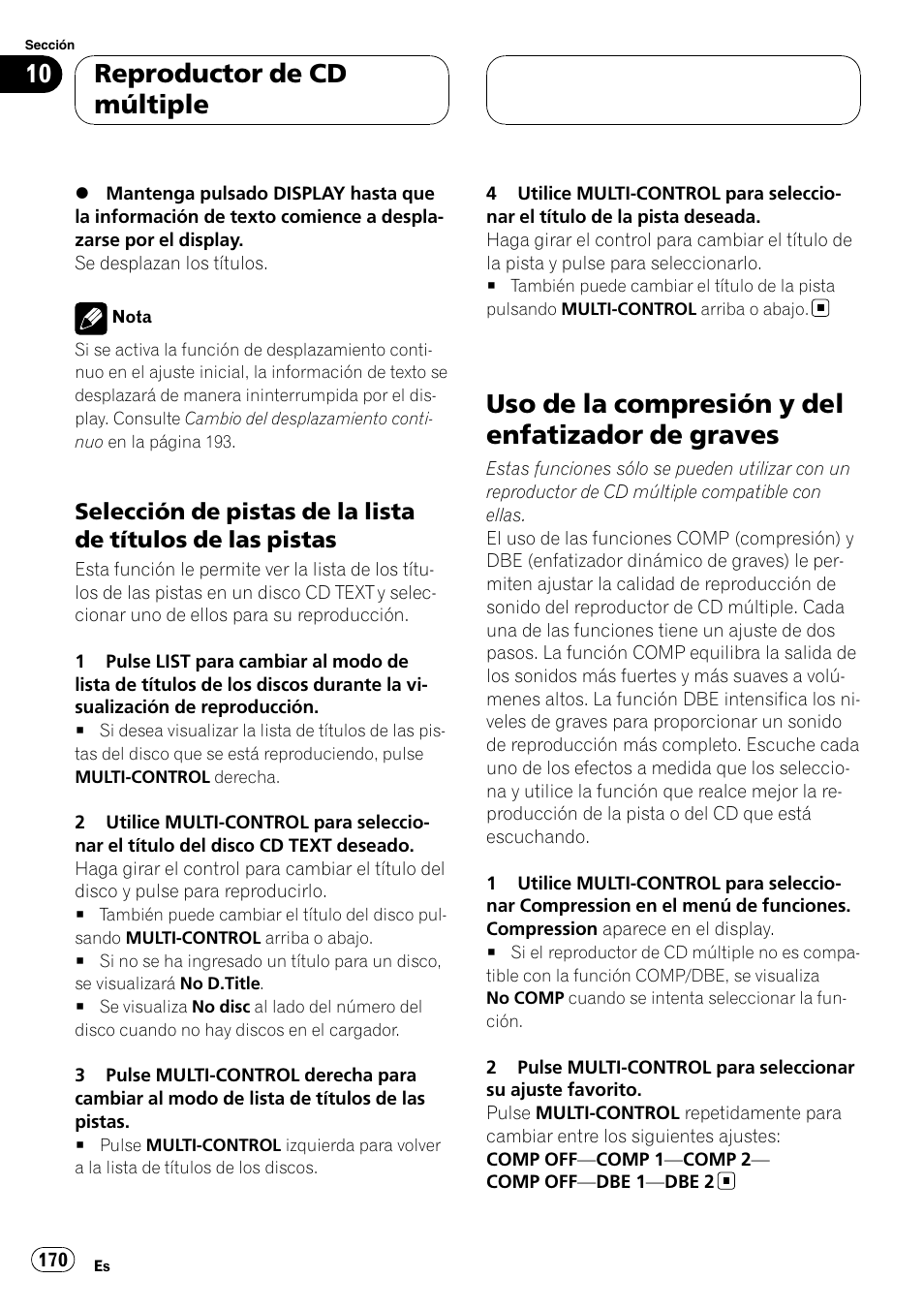 Selección de pistas de la lista de títulos, De las pistas, Uso de la compresión y del enfatizador de | Graves, Uso de la compresión y del enfatizador de graves, Reproductor de cd múltiple | Pioneer DEH-P75BT User Manual | Page 170 / 207