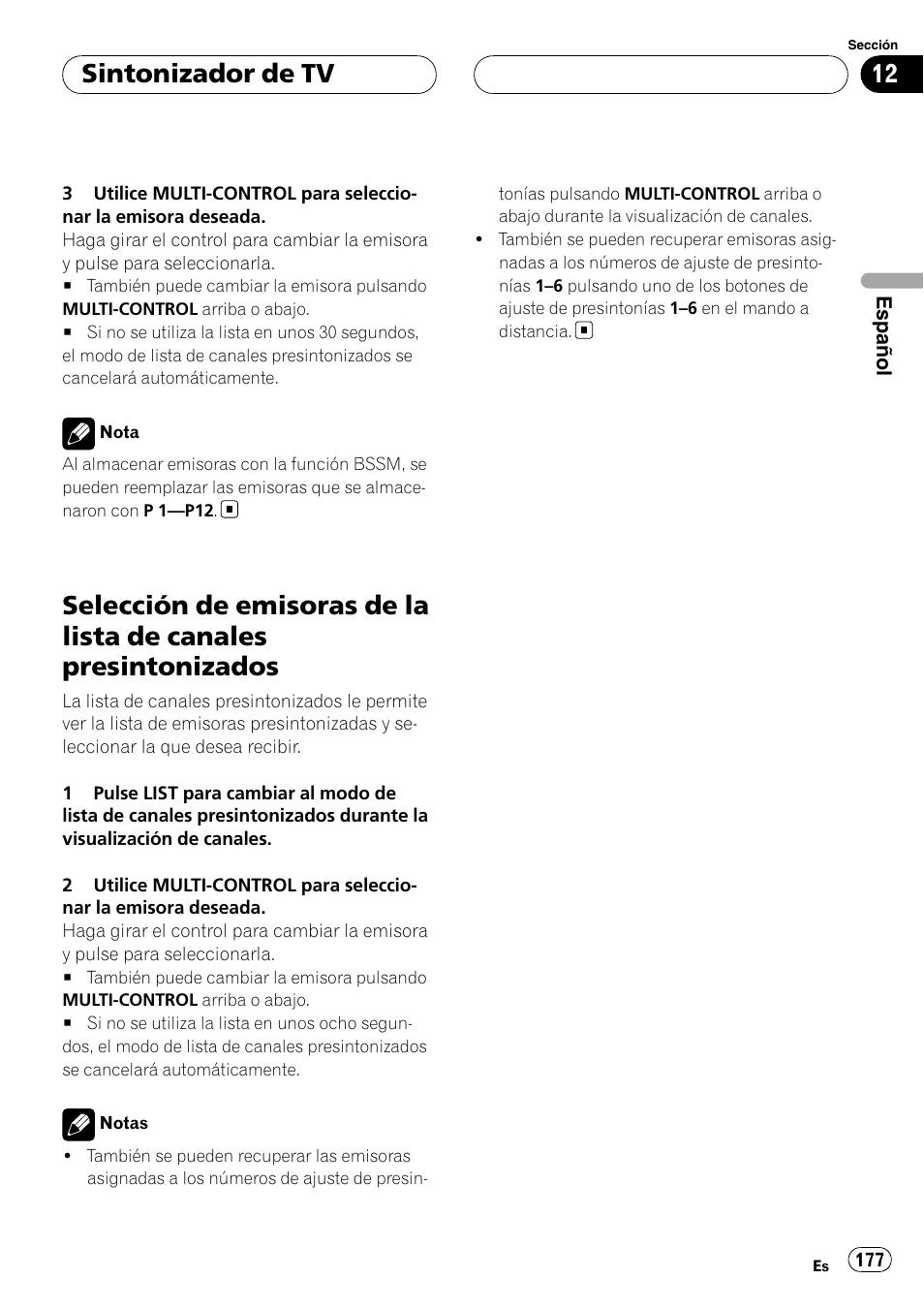 Selección de emisoras de la lista de canales, Presintonizados, Sintonizador de tv | Pioneer DEH-P75BT User Manual | Page 177 / 207