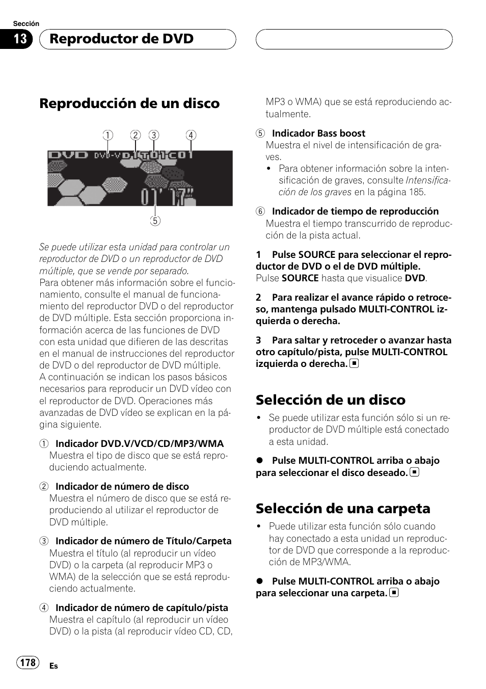 Reproductor de dvd reproducción de un disco, Selección de un disco, Selección de una carpeta | Reproducción de un disco, Reproductor de dvd | Pioneer DEH-P75BT User Manual | Page 178 / 207