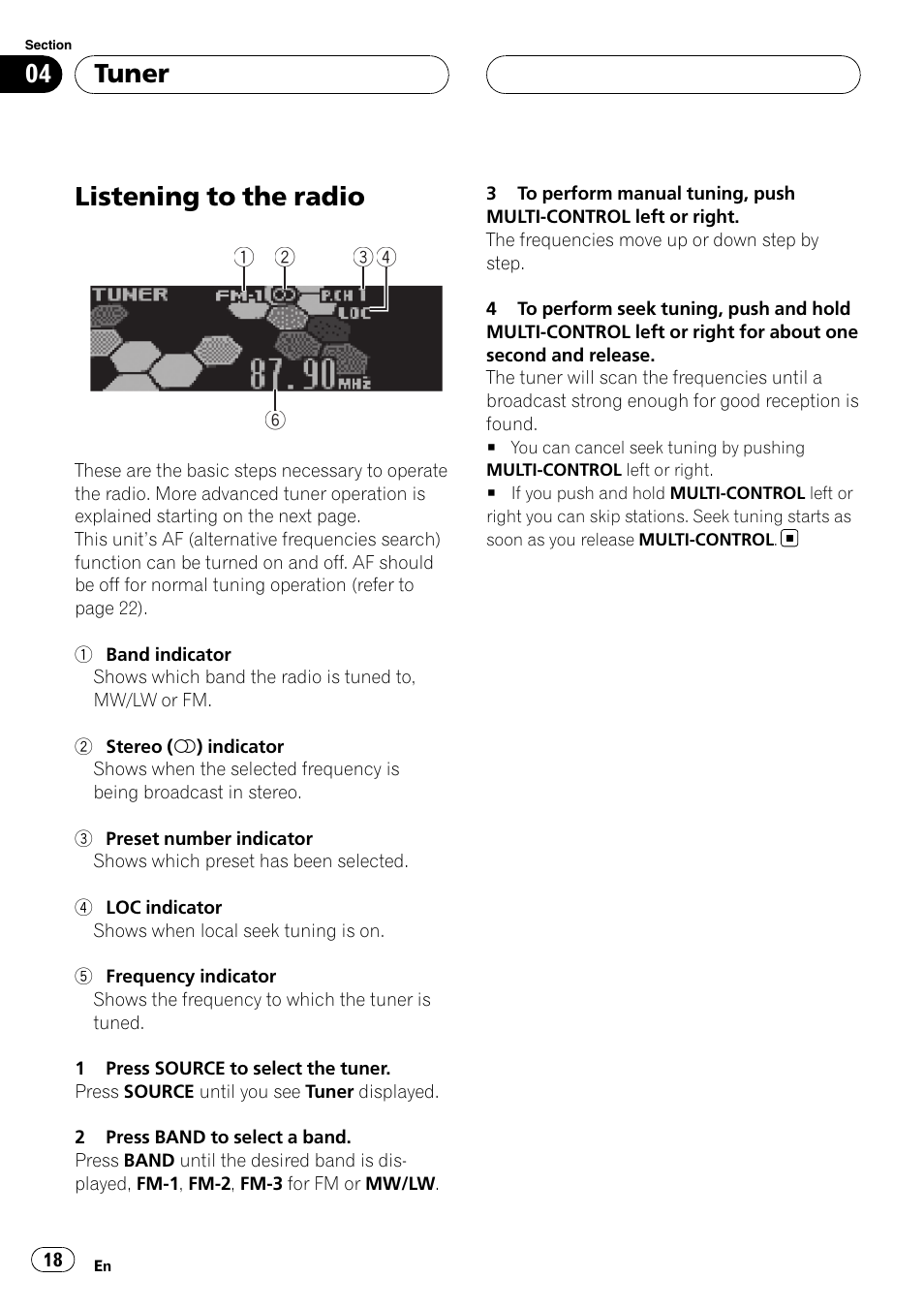 Tuner listening to the radio, Listening to the radio, Tuner | Pioneer DEH-P75BT User Manual | Page 18 / 207