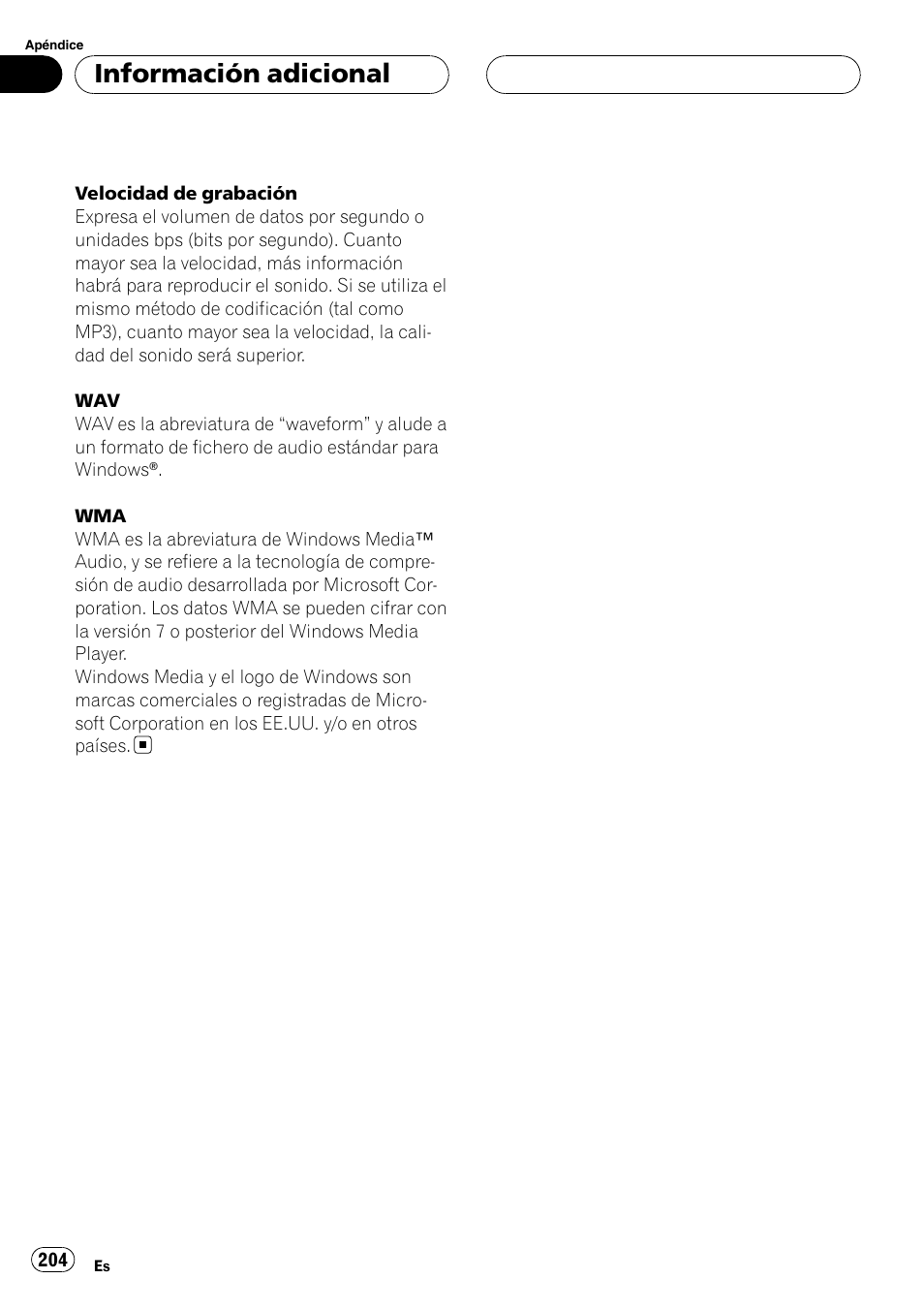 Información adicional | Pioneer DEH-P75BT User Manual | Page 204 / 207
