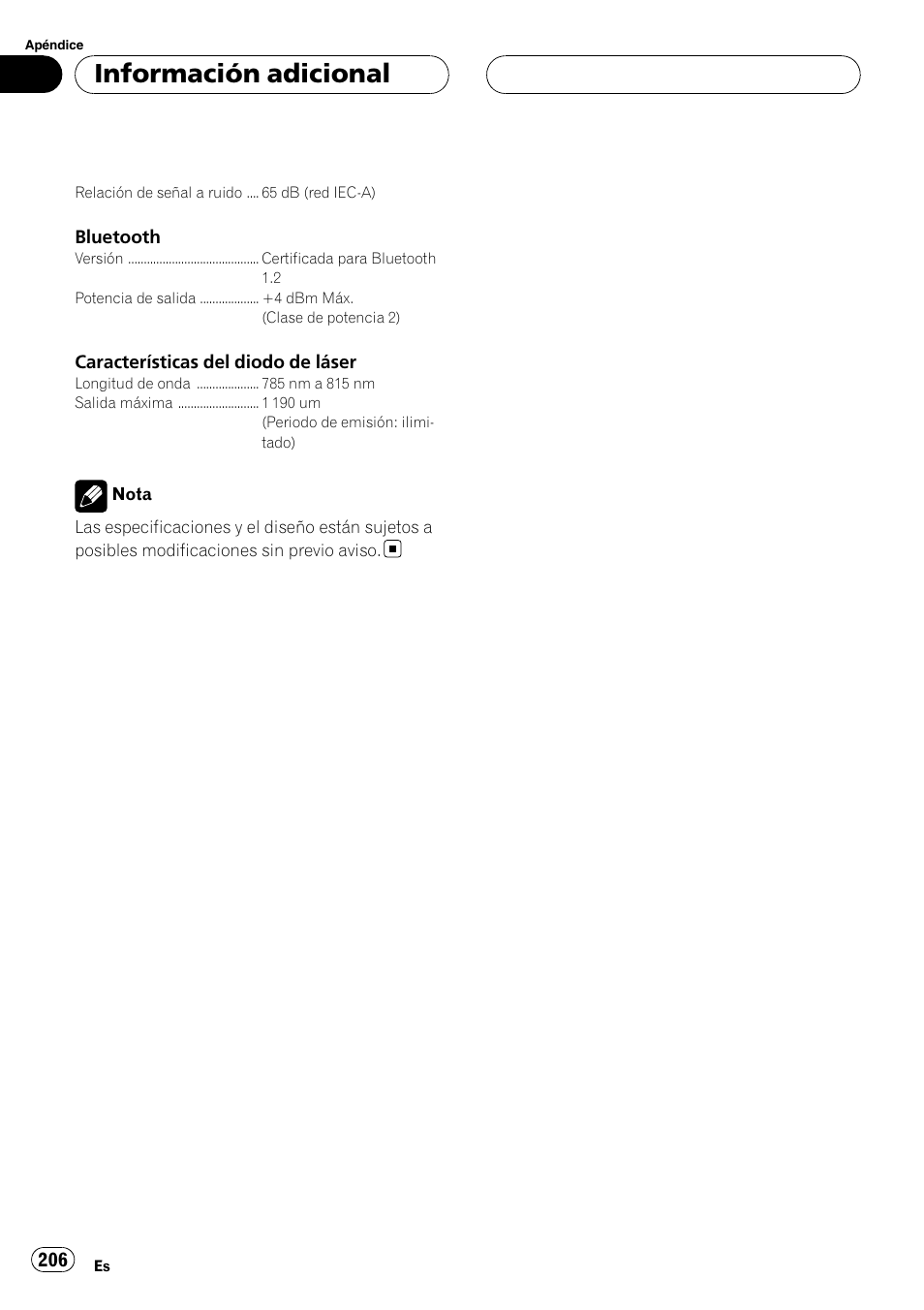 Información adicional | Pioneer DEH-P75BT User Manual | Page 206 / 207