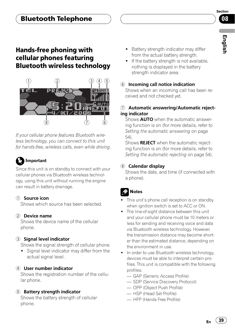 Featuring bluetooth wireless technology, Bluetooth telephone | Pioneer DEH-P75BT User Manual | Page 39 / 207