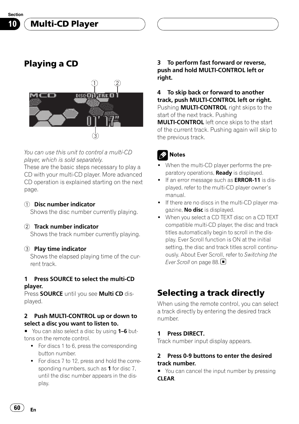 Multi-cd player playing a cd, Selecting a track directly, Playing a cd | Multi-cd player | Pioneer DEH-P75BT User Manual | Page 60 / 207