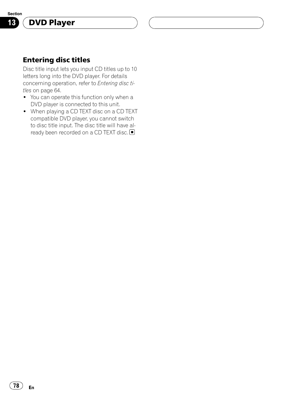 Entering disc titles 78, Dvd player | Pioneer DEH-P75BT User Manual | Page 78 / 207