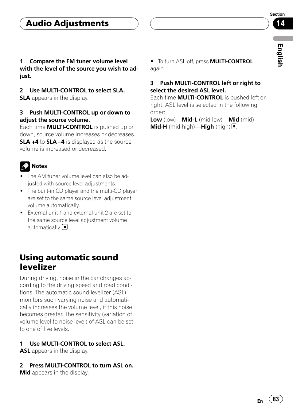 Using automatic sound levelizer, Audio adjustments | Pioneer DEH-P75BT User Manual | Page 83 / 207