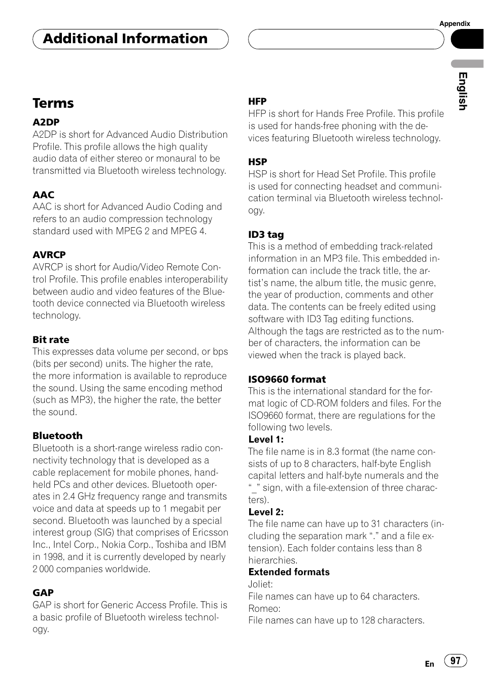 Terms, Additional information | Pioneer DEH-P75BT User Manual | Page 97 / 207
