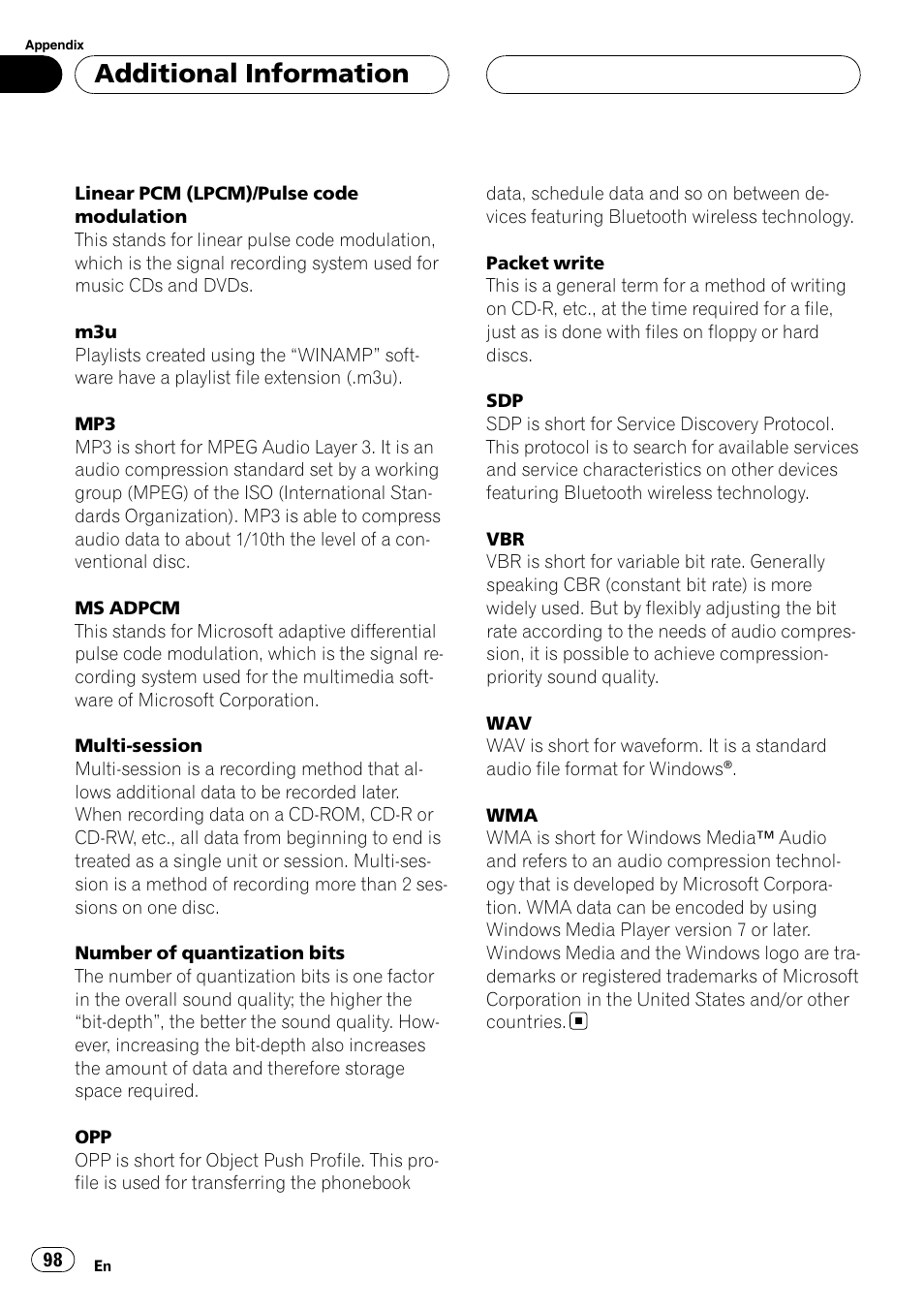 Additional information | Pioneer DEH-P75BT User Manual | Page 98 / 207