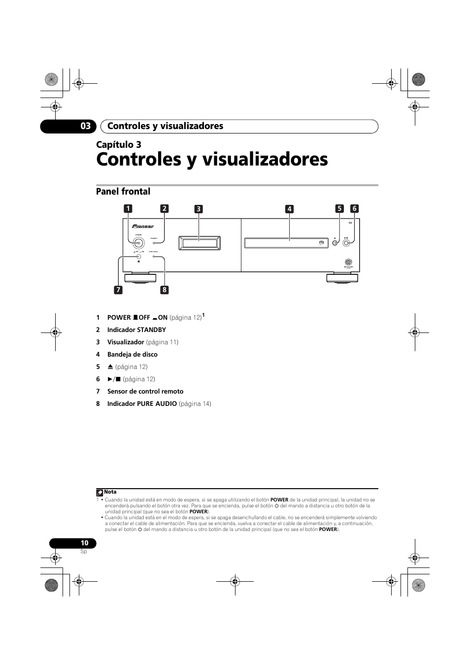 03 controles y visualizadores, Panel frontal, Controles y visualizadores | Controles y visualizadores 03, Capítulo 3 | Pioneer PD-D9-J User Manual | Page 100 / 110