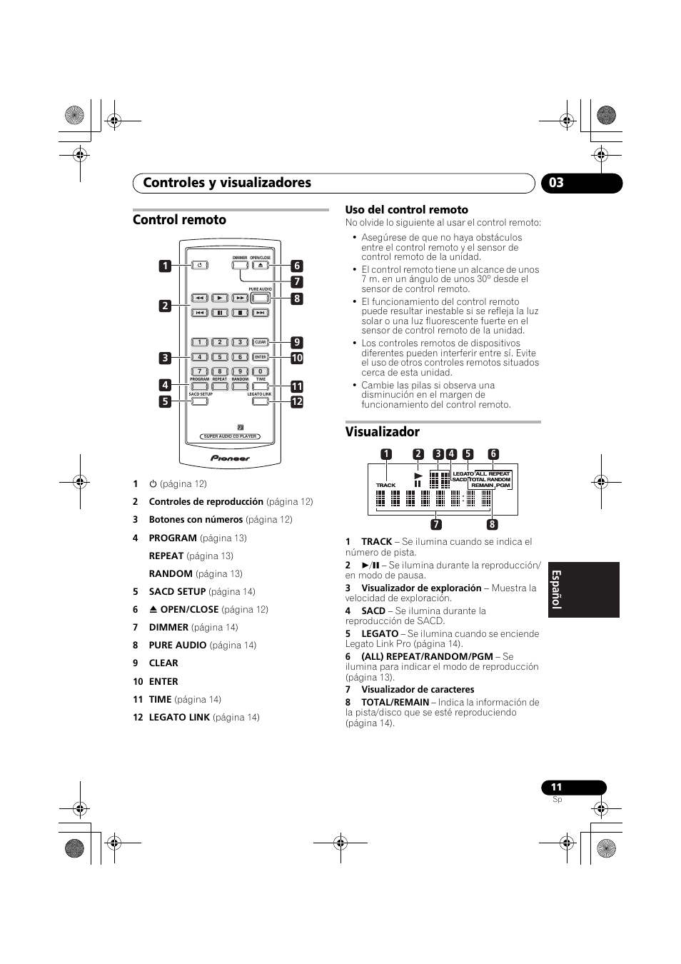 Control remoto, Visualizador, Controles y visualizadores 03 | Uso del control remoto | Pioneer PD-D9-J User Manual | Page 101 / 110