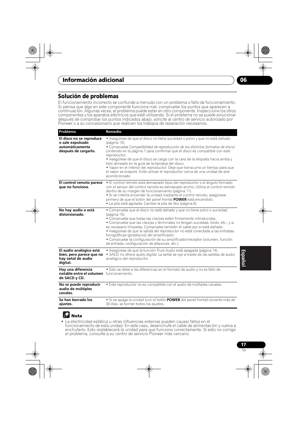 Solución de problemas, Información adicional 06 | Pioneer PD-D9-J User Manual | Page 107 / 110