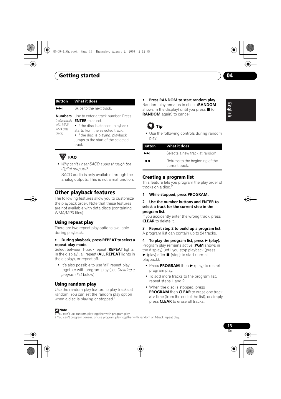 Other playback features, Getting started 04 | Pioneer PD-D9-J User Manual | Page 13 / 110