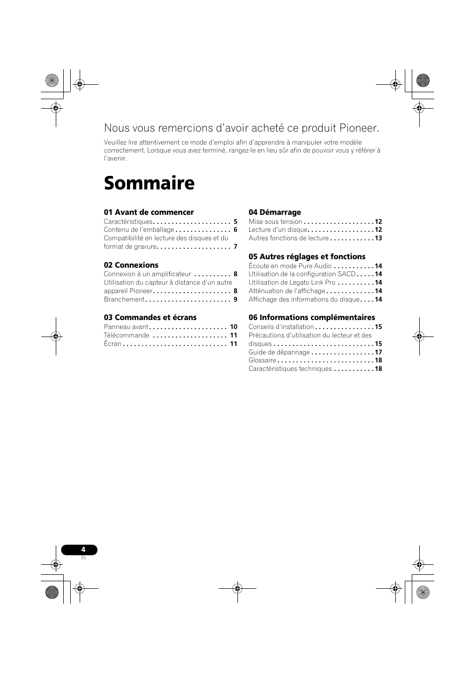 Lecteur super audio cd, Sommaire | Pioneer PD-D9-J User Manual | Page 22 / 110