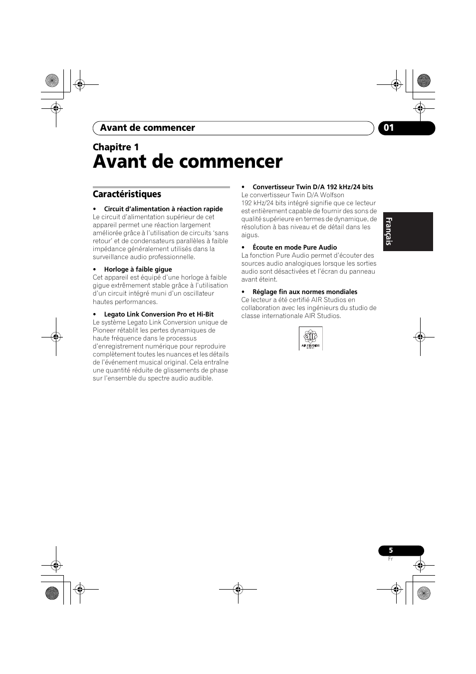 01 avant de commencer, Caractéristiques, Avant de commencer | Avant de commencer 01, Chapitre 1 | Pioneer PD-D9-J User Manual | Page 23 / 110