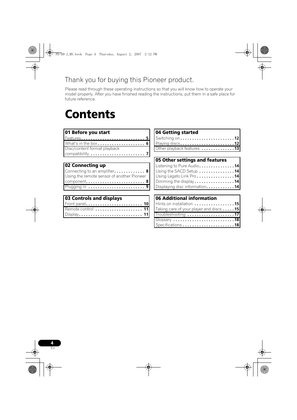 Pioneer PD-D9-J User Manual | Page 4 / 110