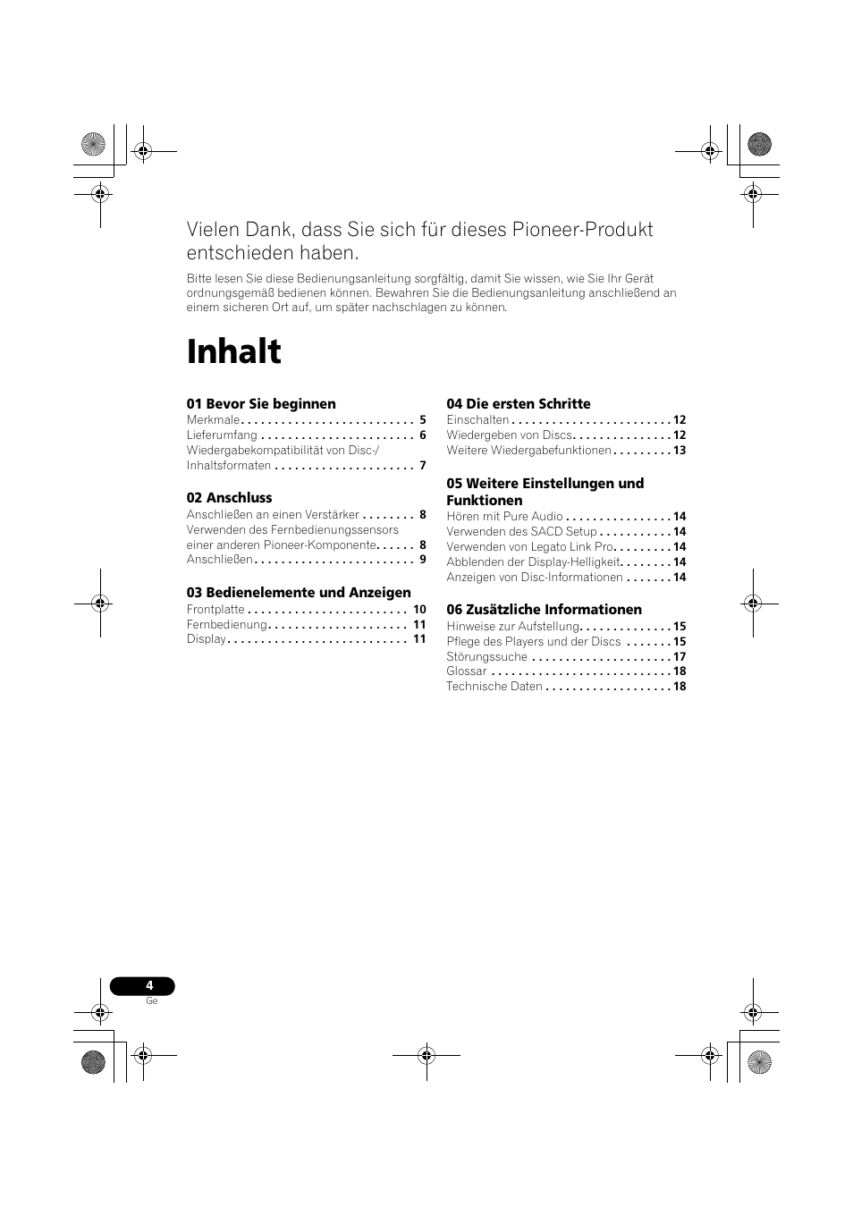 Super audio cd-spieler, Inhalt | Pioneer PD-D9-J User Manual | Page 40 / 110