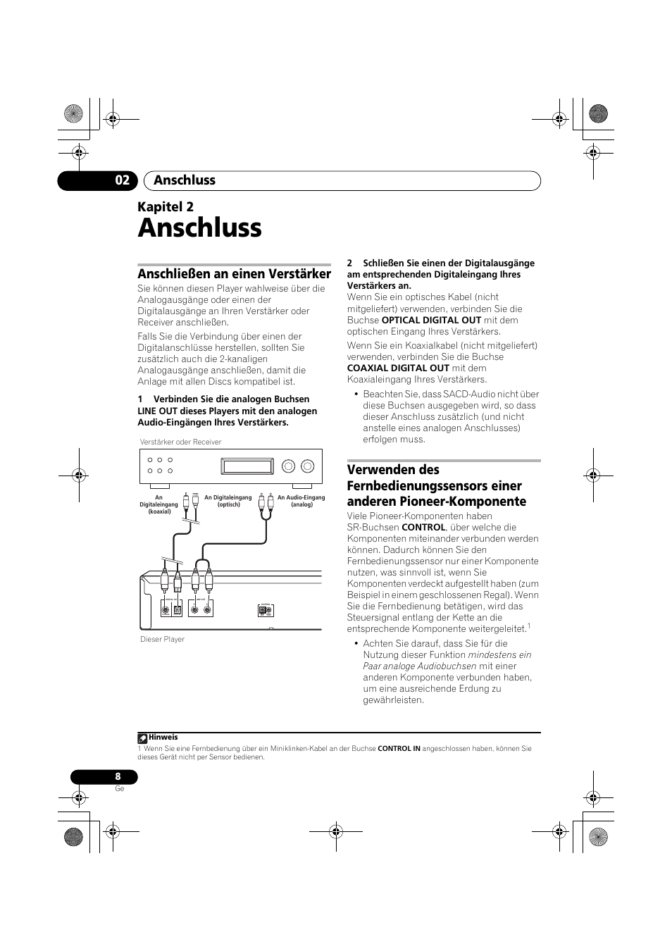 02 anschluss, Anschließen an einen verstärker, Anschluss | Anschluss 02, Kapitel 2 | Pioneer PD-D9-J User Manual | Page 44 / 110