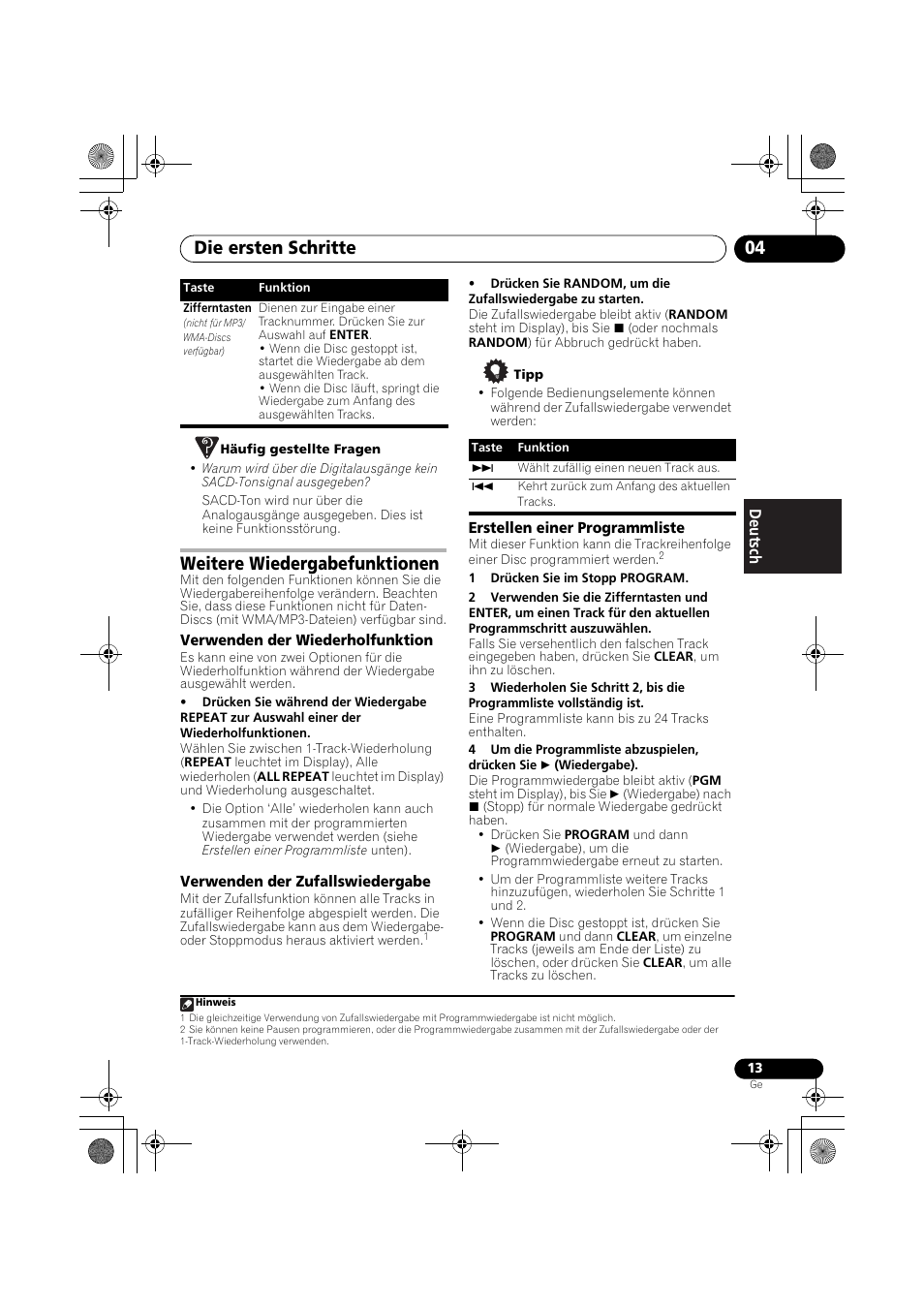 Weitere wiedergabefunktionen, Die ersten schritte 04 | Pioneer PD-D9-J User Manual | Page 49 / 110