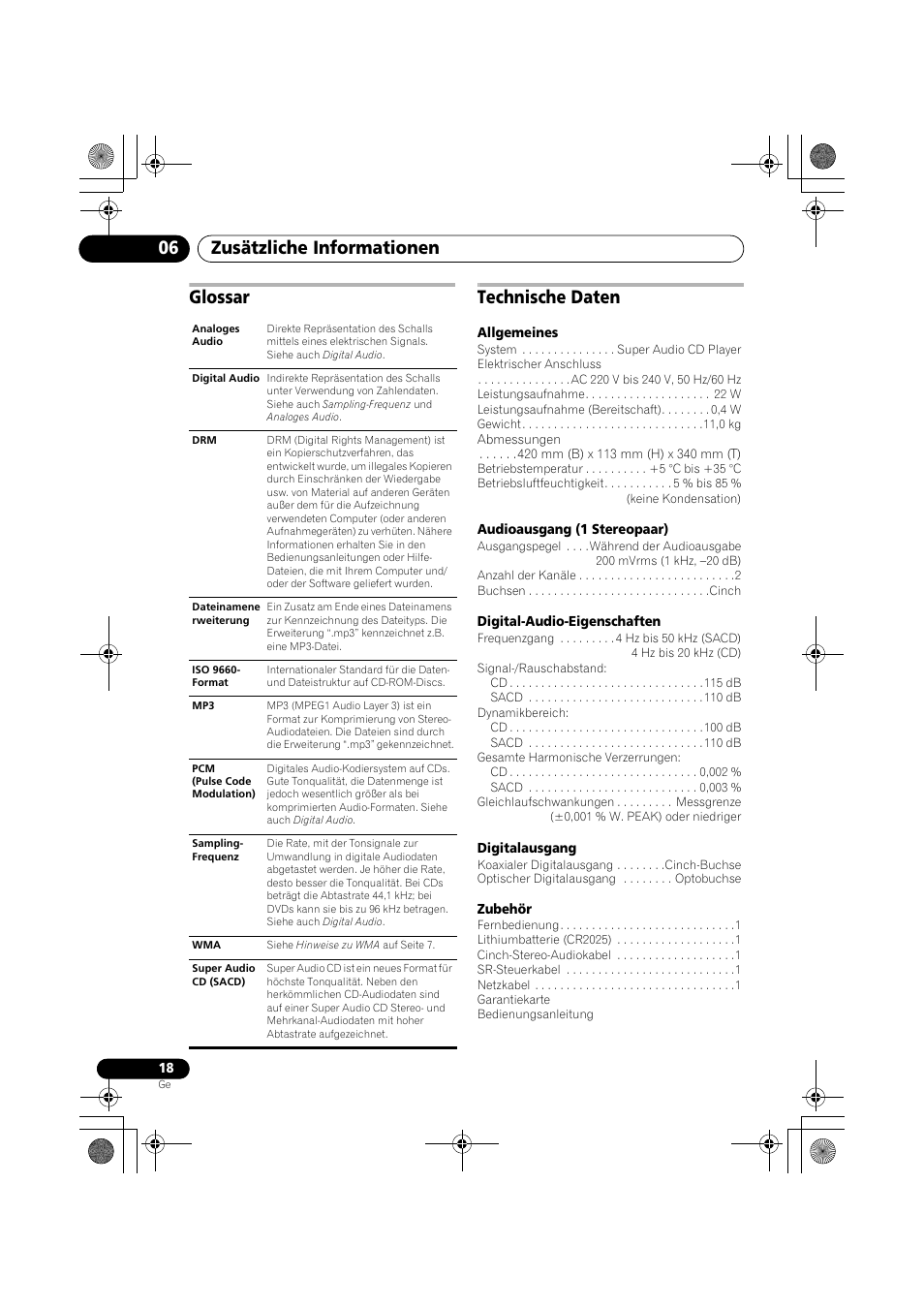 Glossar, Technische daten, Zusätzliche informationen 06 | Glossar technische daten | Pioneer PD-D9-J User Manual | Page 54 / 110