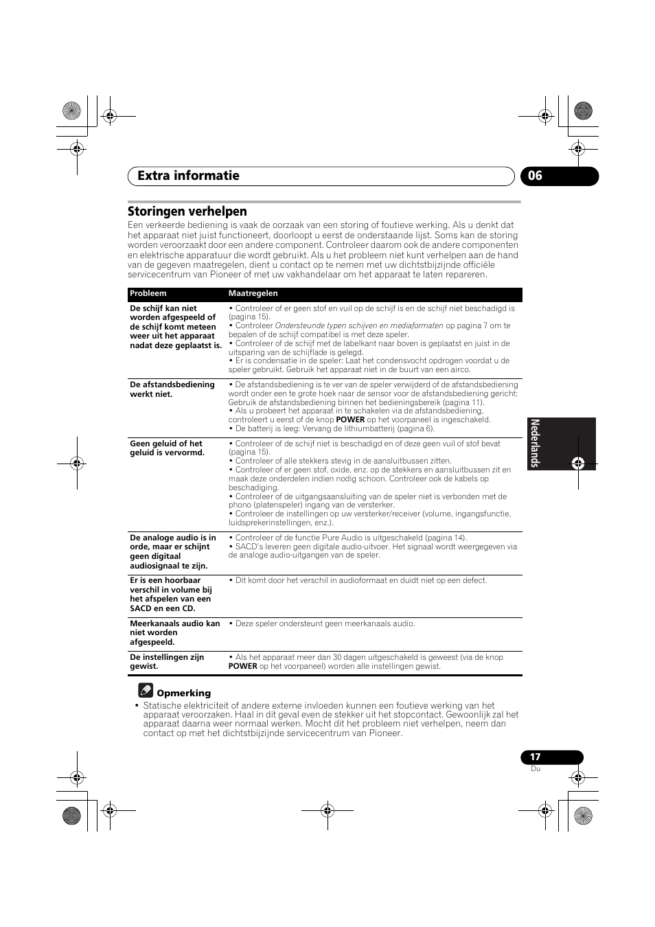Storingen verhelpen, Extra informatie 06 | Pioneer PD-D9-J User Manual | Page 71 / 110